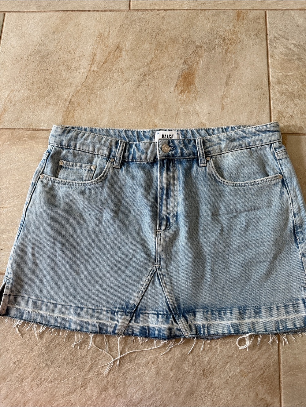 PAIGE Light Blue Denim Mini Skirt with Raw Hem